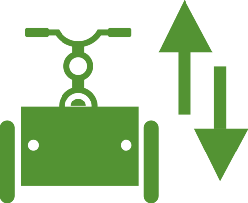 Illustration: Lådcykel och två pilar som pekar upp och ner.