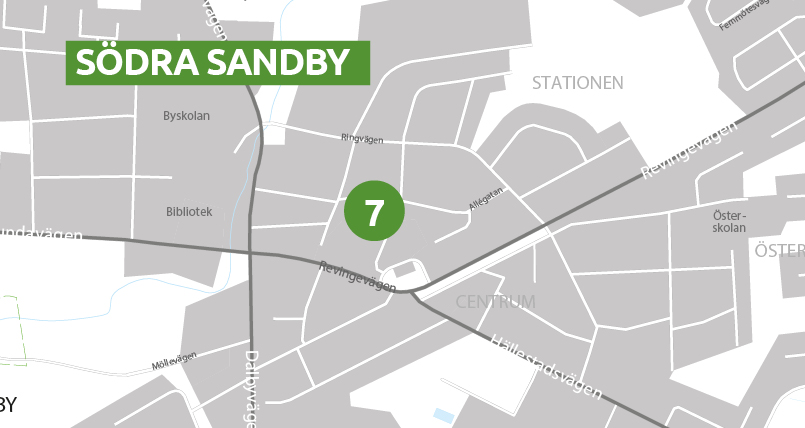 Karta över Södra Sandby med markeringar för LKFs nyproduktion 2017 - 2020